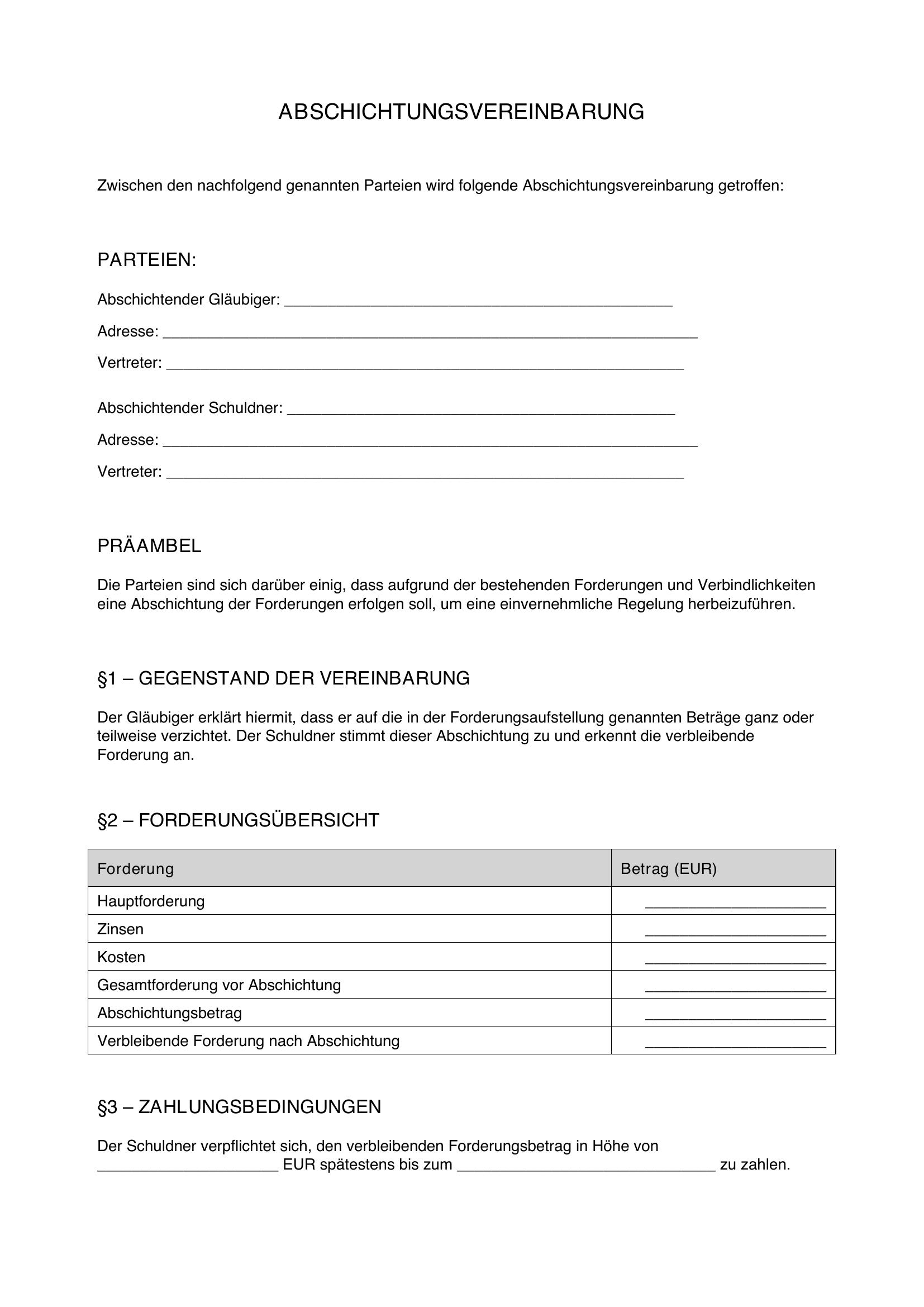 Abschichtungsvereinbarung Muster