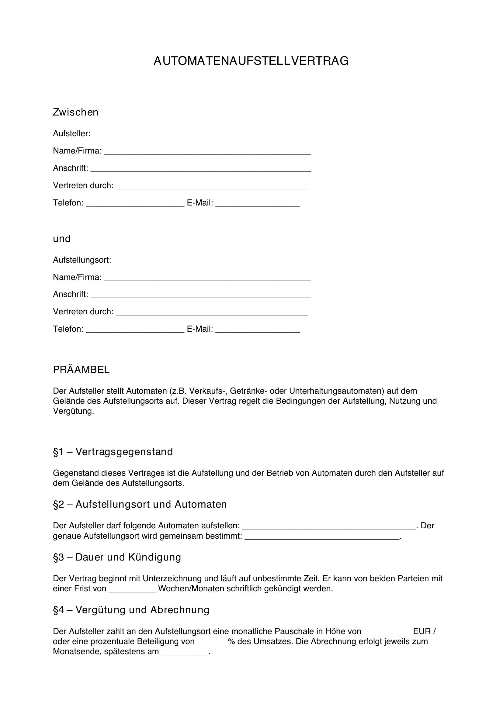 Automatenaufstellvertrag