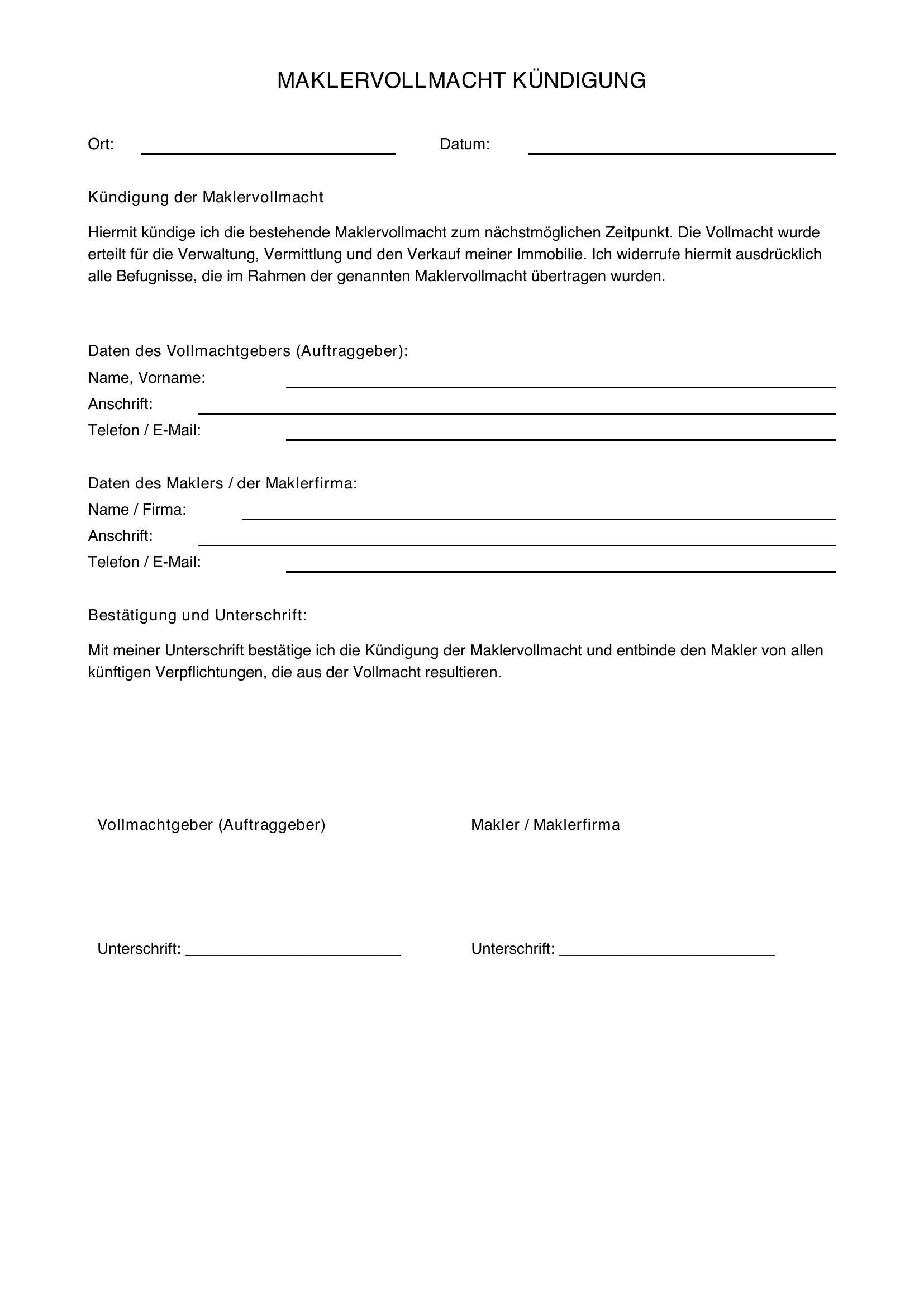 Check24 Maklervollmacht Kündigen Vorlage