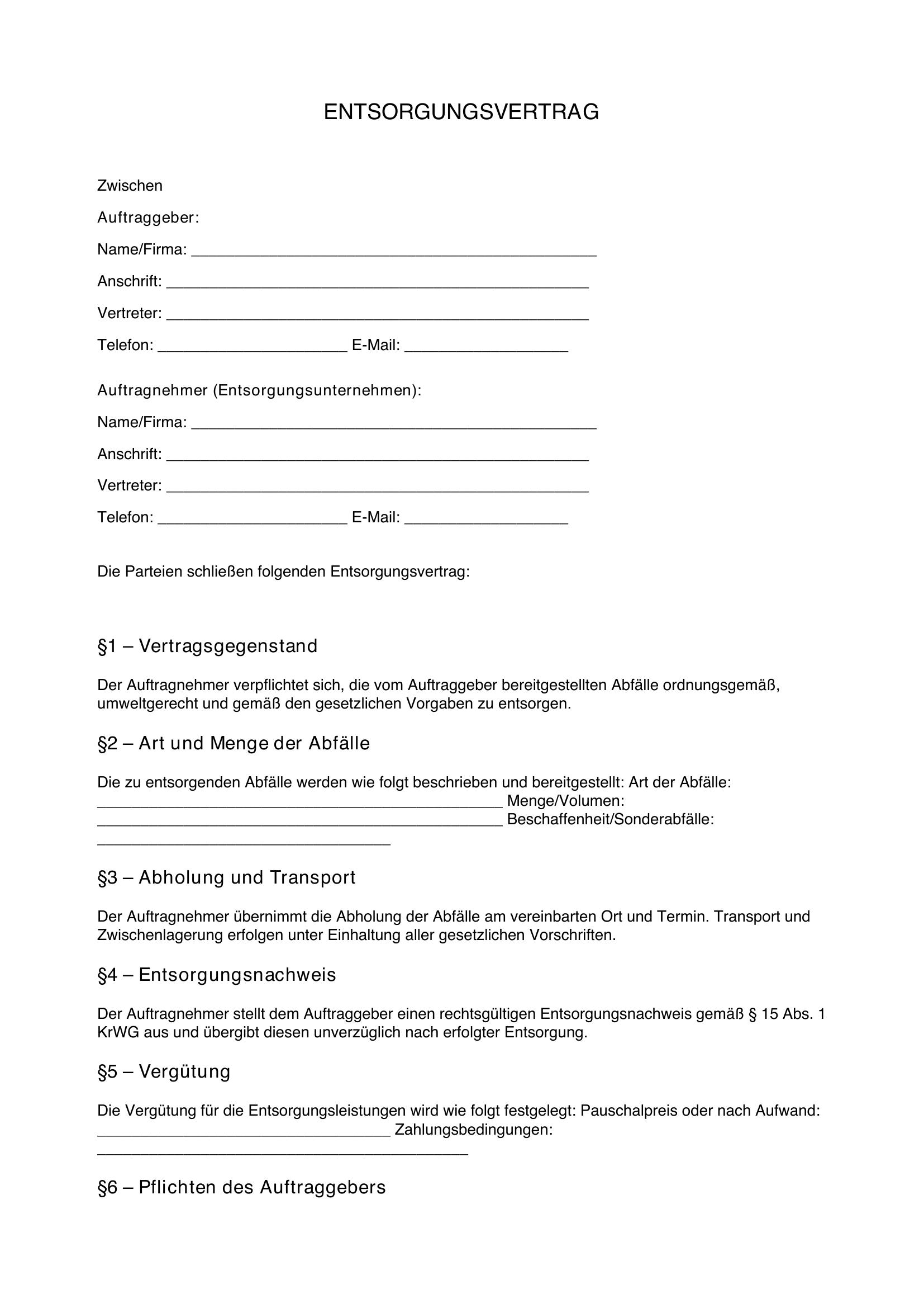 Entsorgungsvertrag Muster