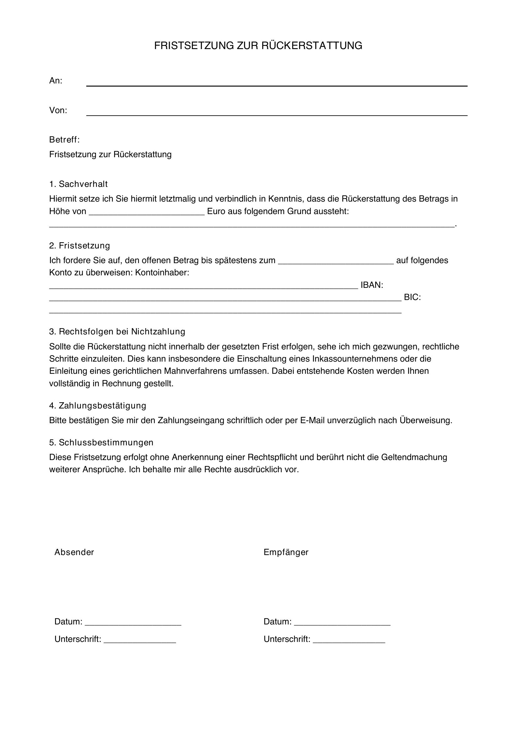 Fristsetzung Rückerstattung Muster