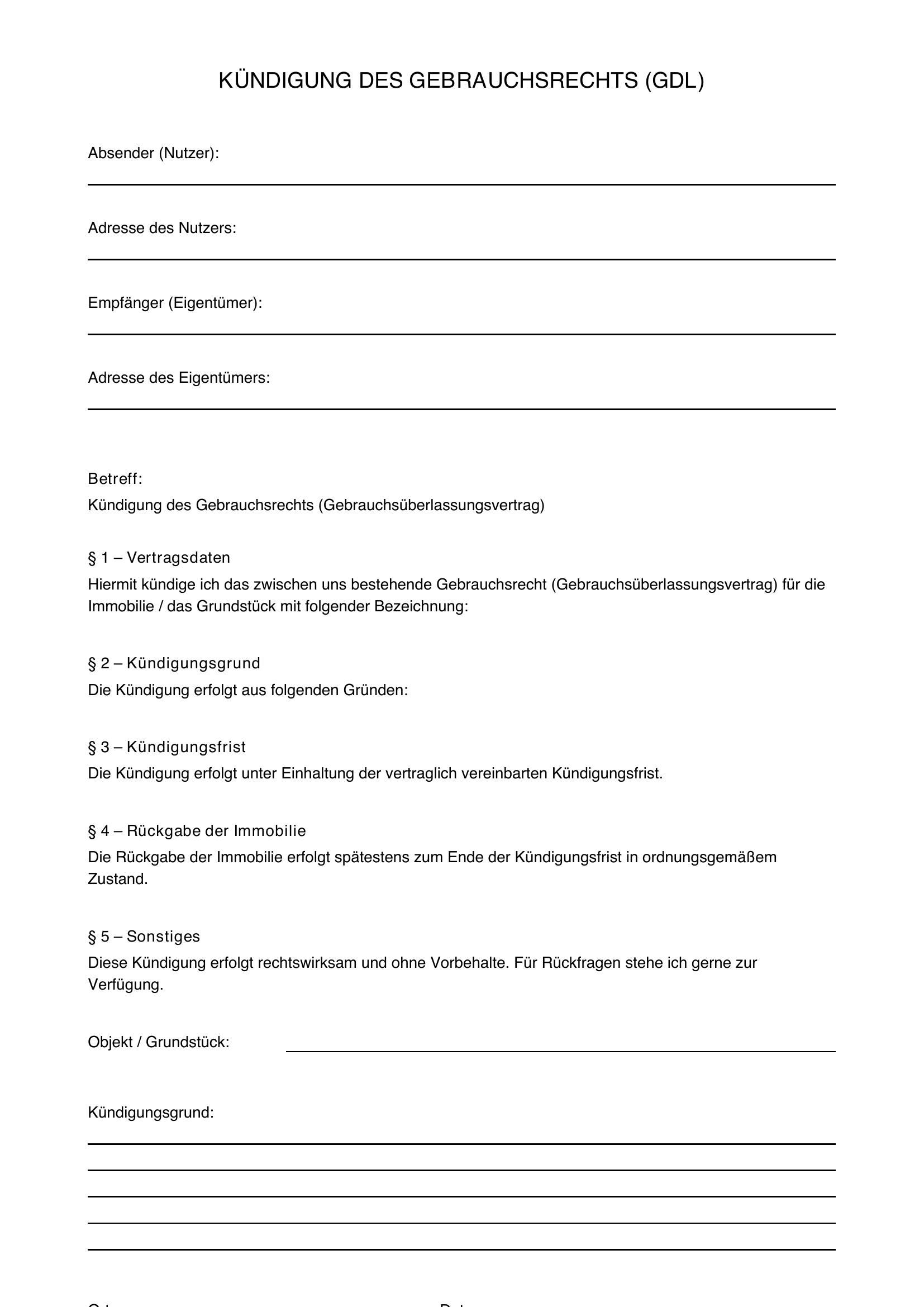 Gdl Kündigen Vorlage