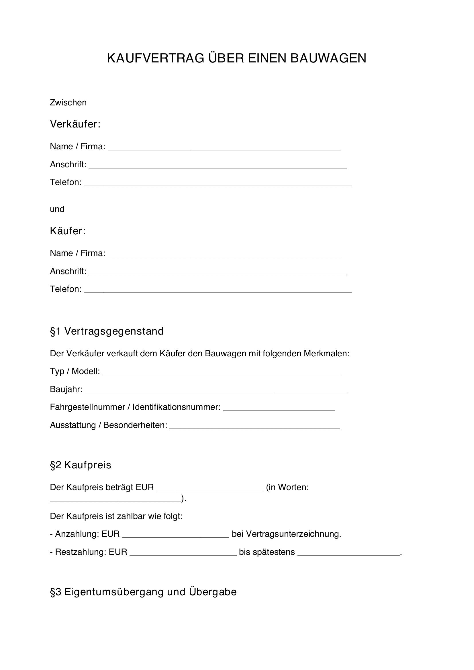 Kaufvertrag Bauwagen