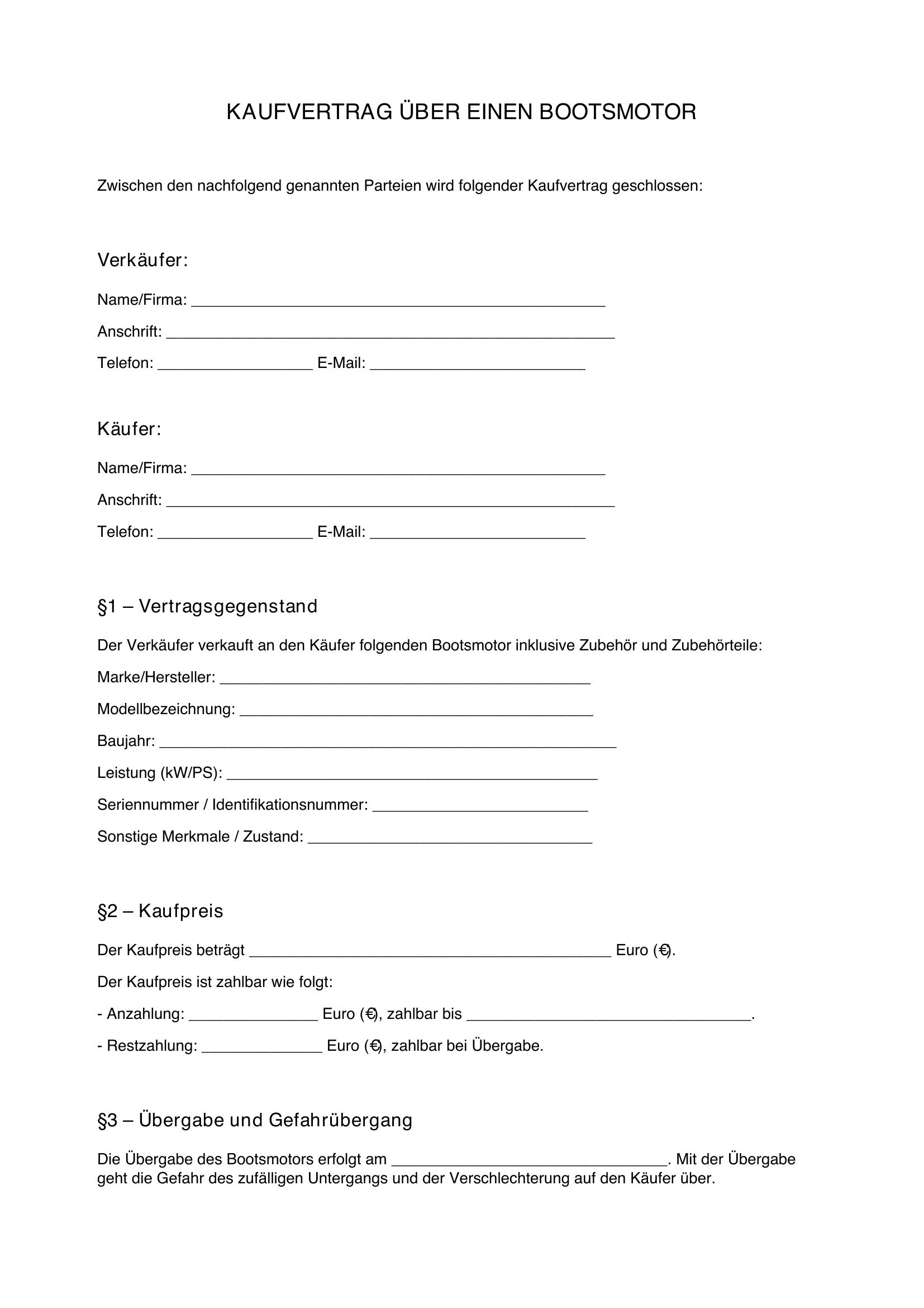 Kaufvertrag Bootsmotor