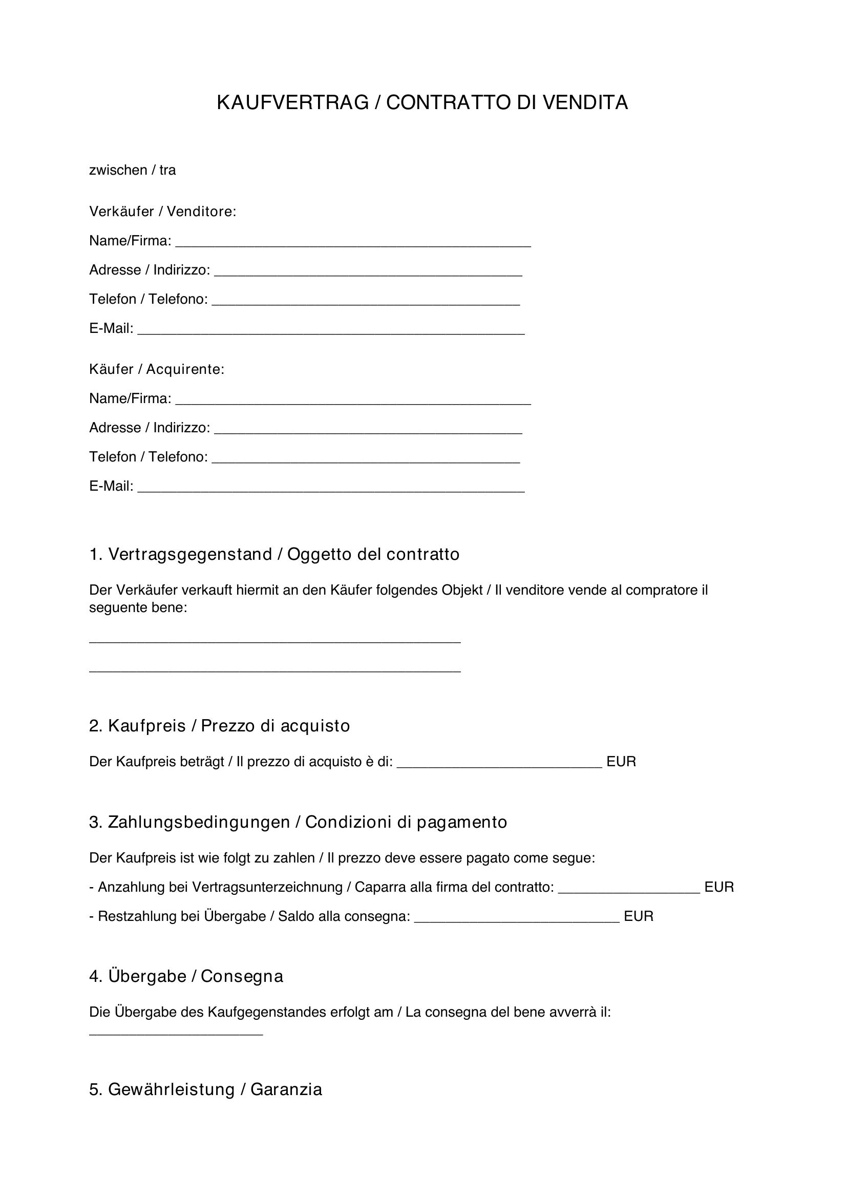 Kaufvertrag Deutsch Italienisch