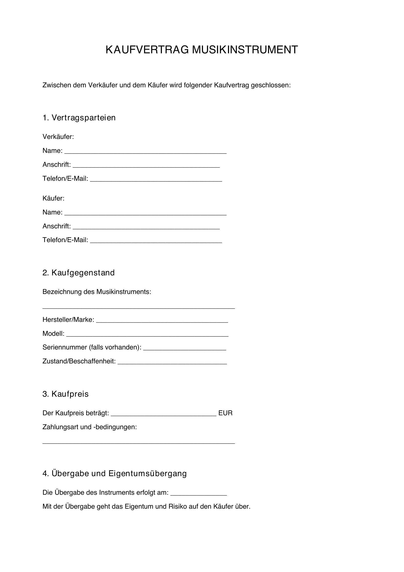 Kaufvertrag Musikinstrument