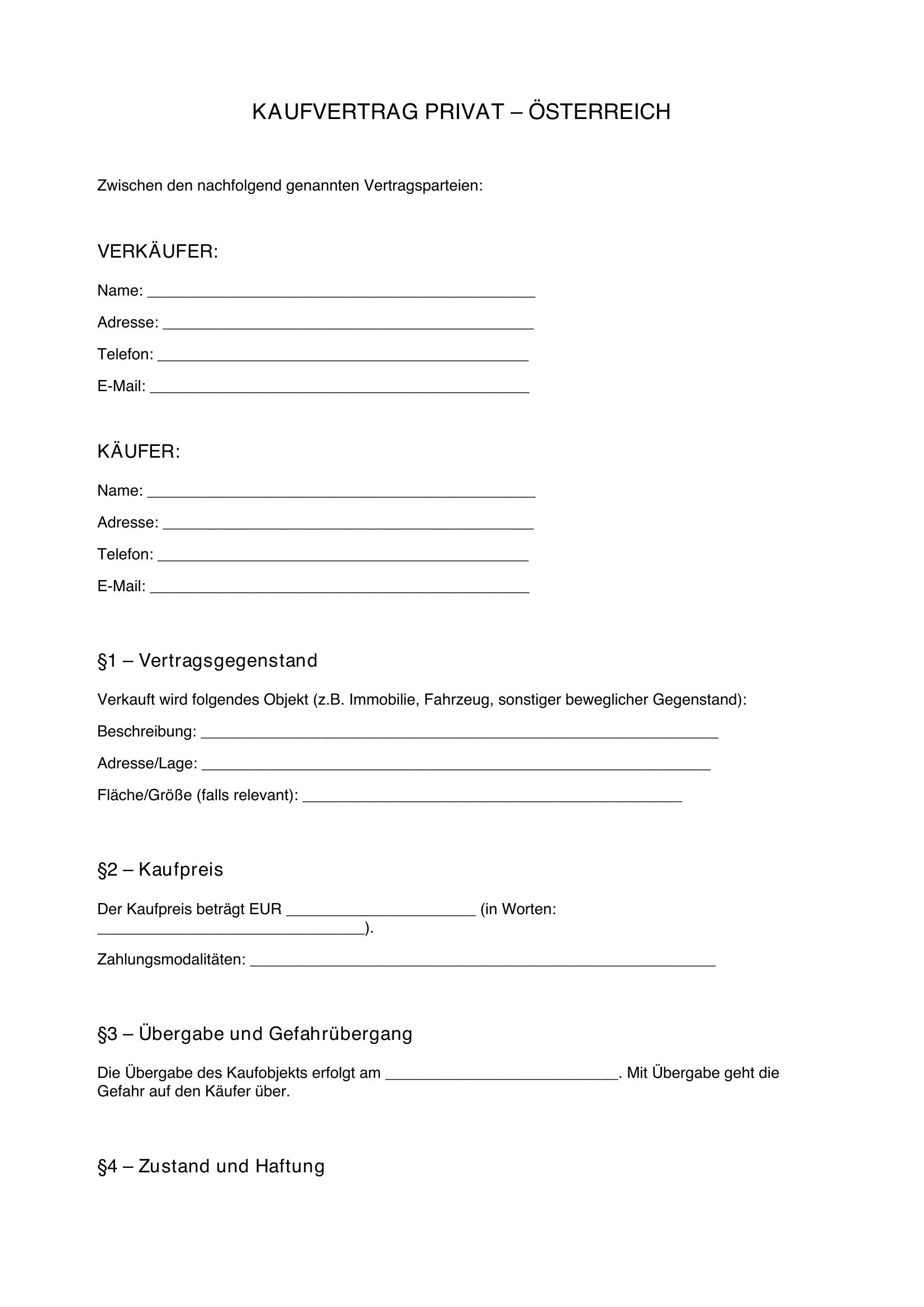 Kaufvertrag Privat Österreich