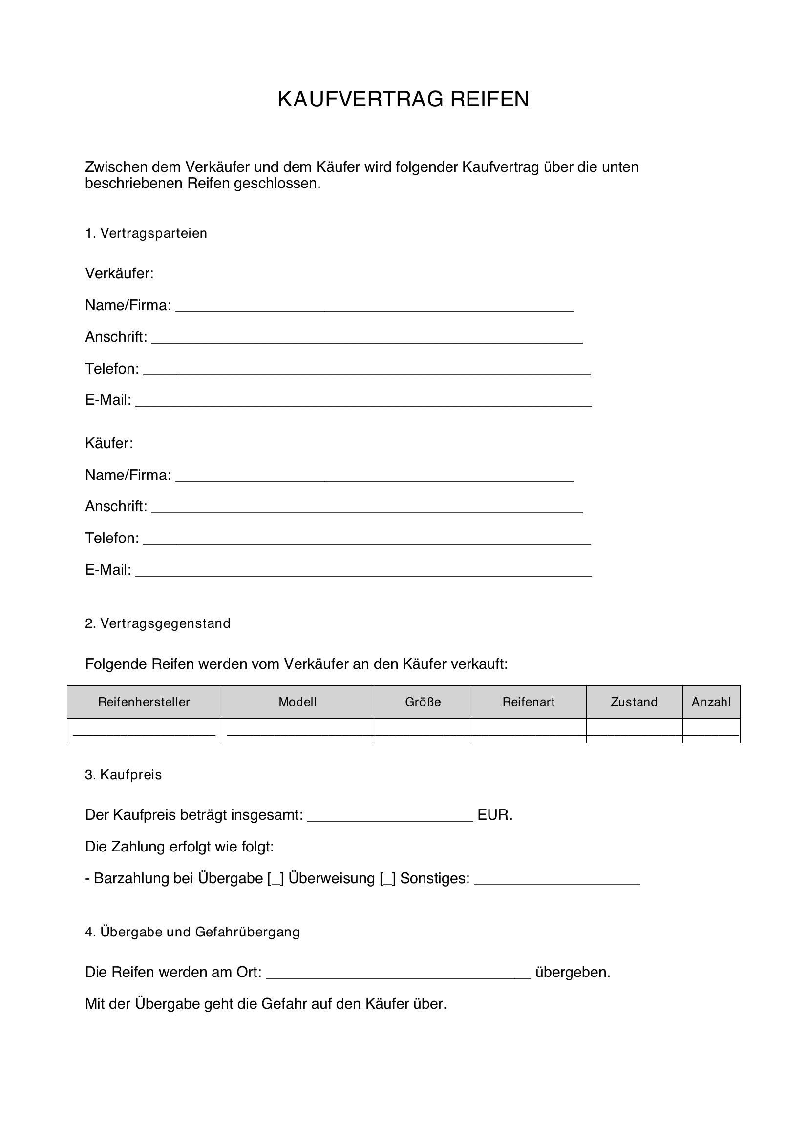 Kaufvertrag Reifen
