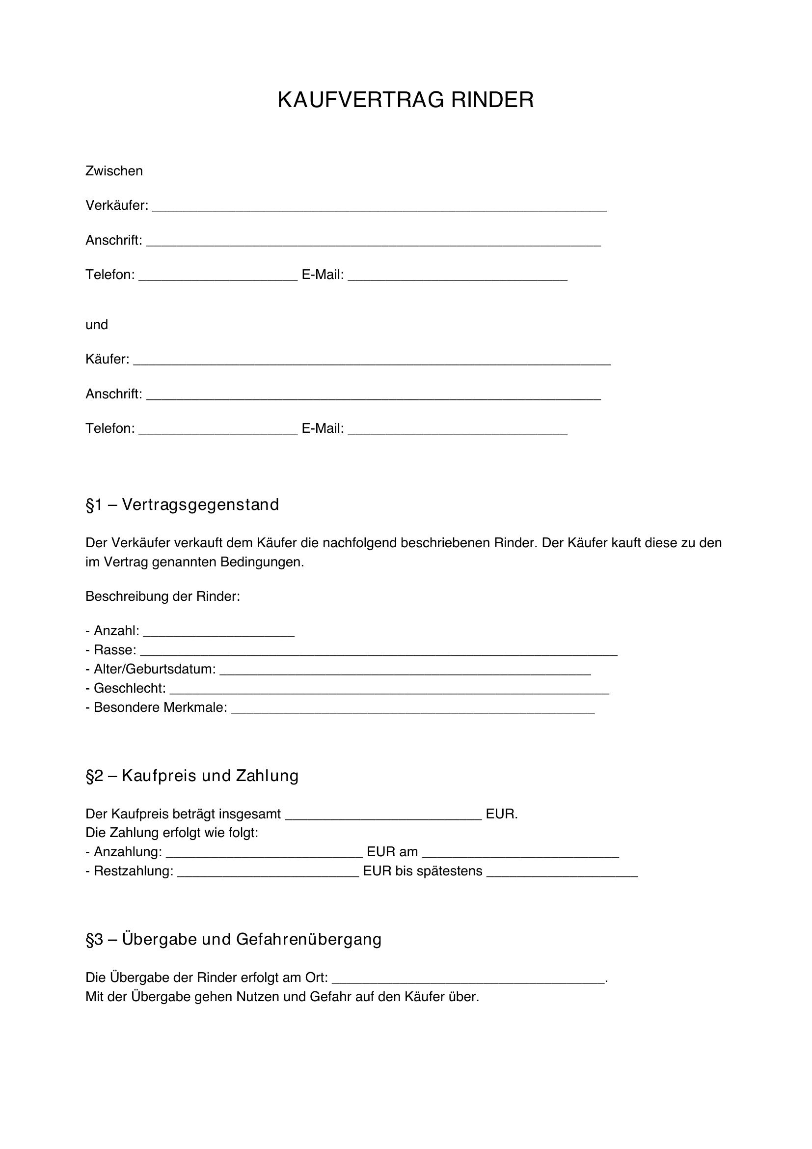 Kaufvertrag Rinder Muster