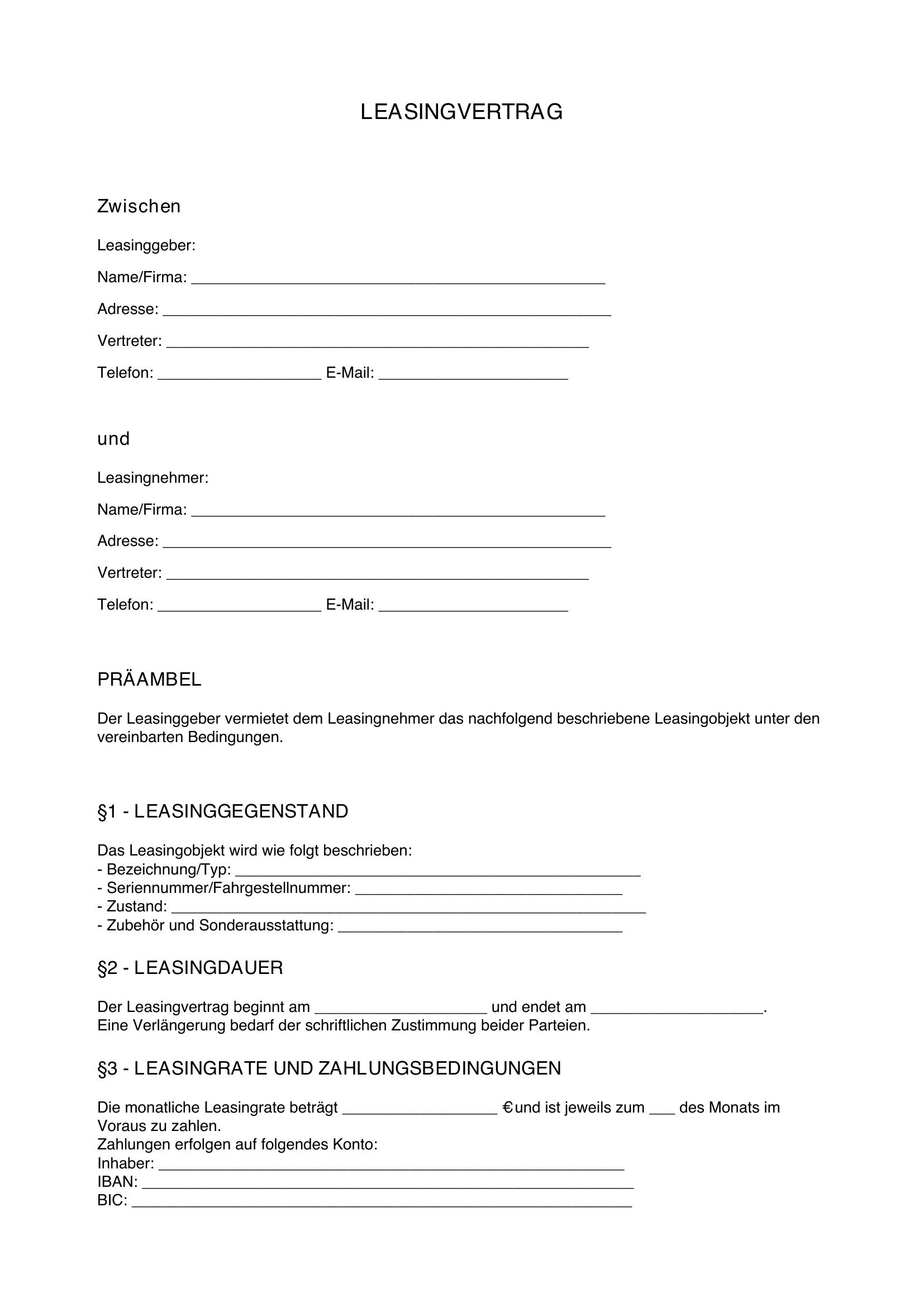 Leasingvertrag Muster