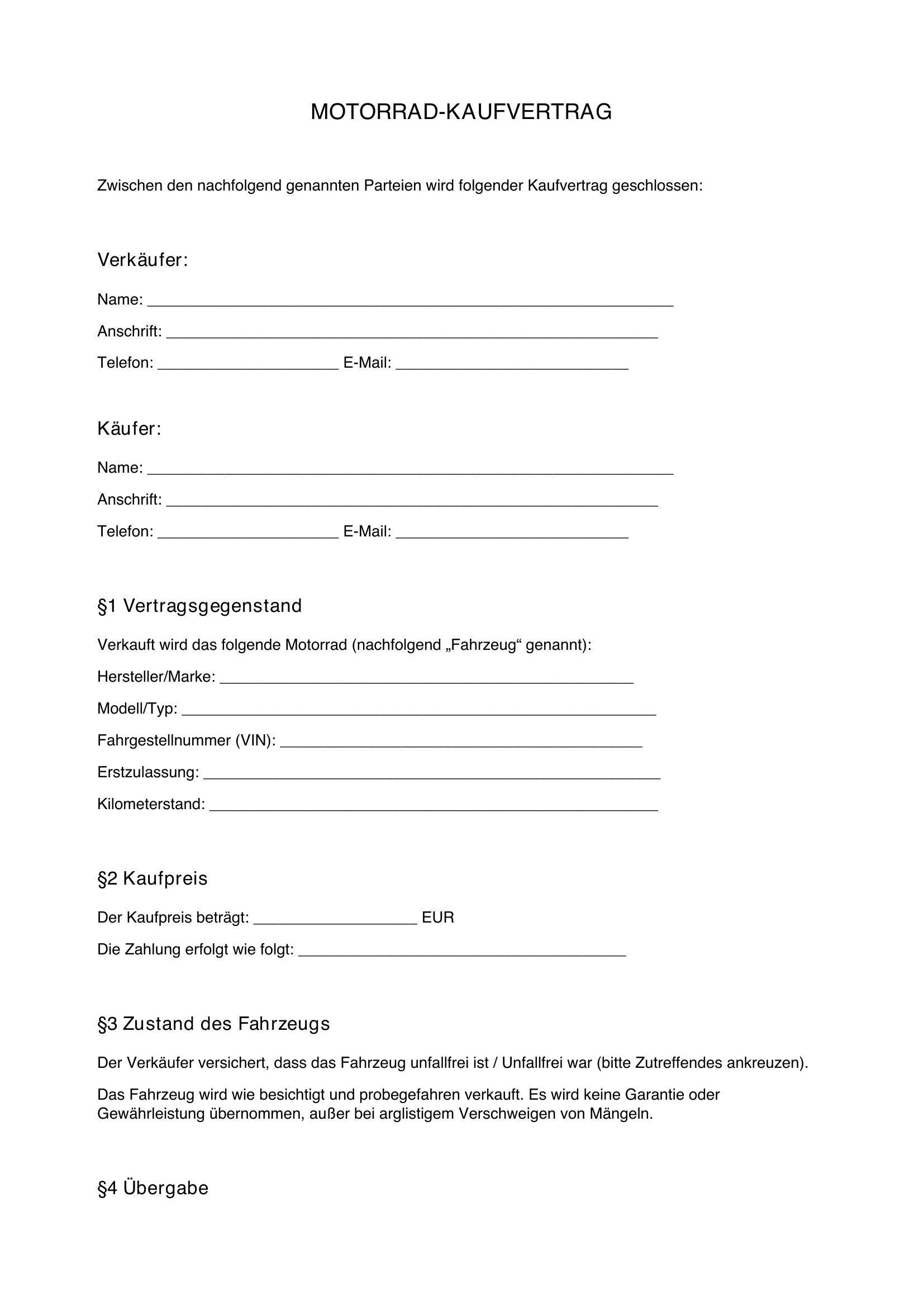 Motorrad Kaufvertrag