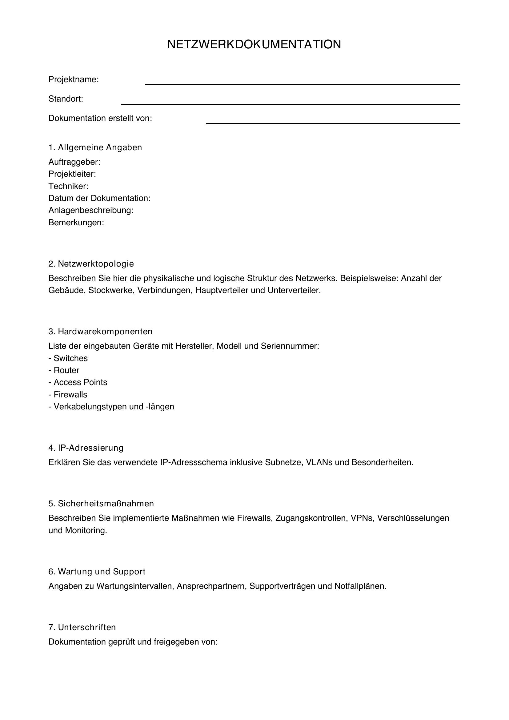 Netzwerkdokumentation Vorlage