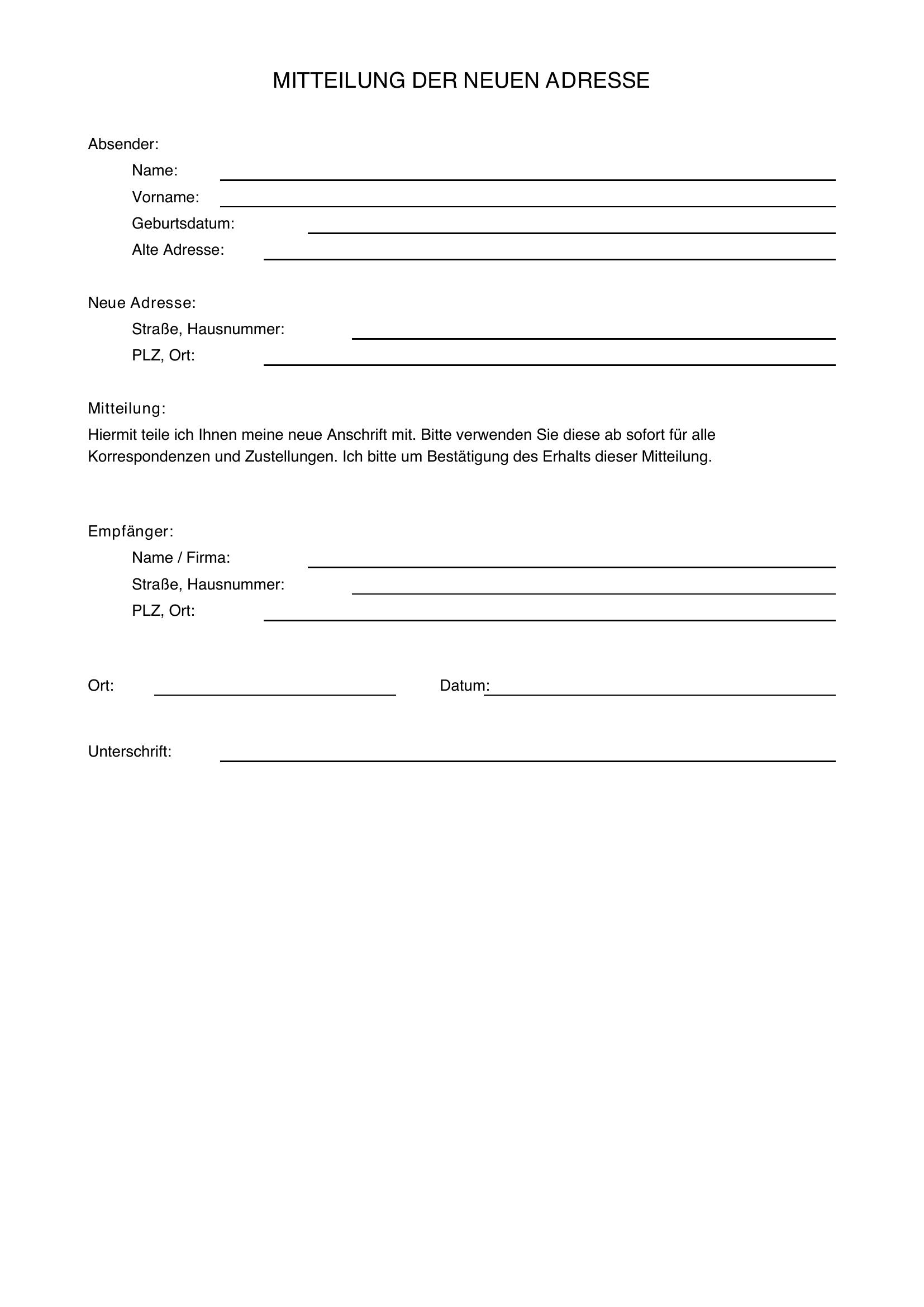 Neue E-Mail-Adresse Mitteilen Vorlage