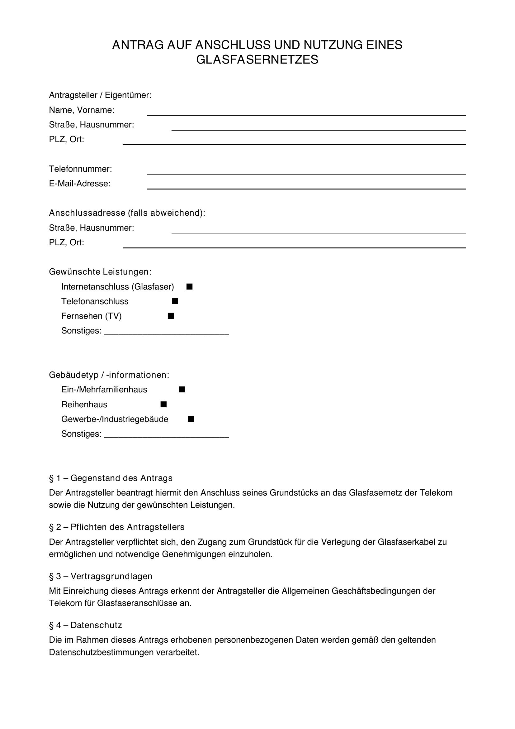 Telekom Glasfaser Antrag