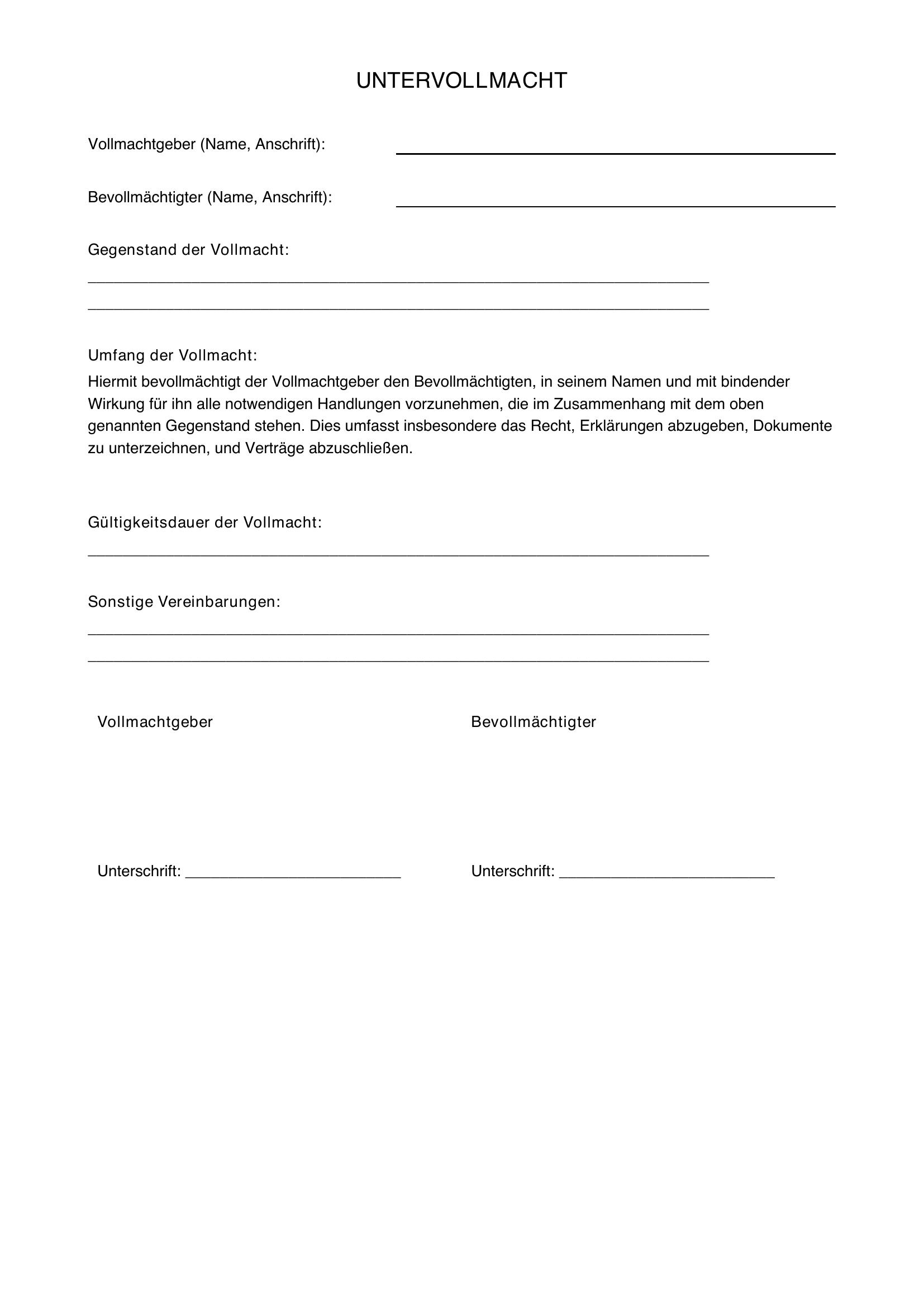 Untervollmacht Muster
